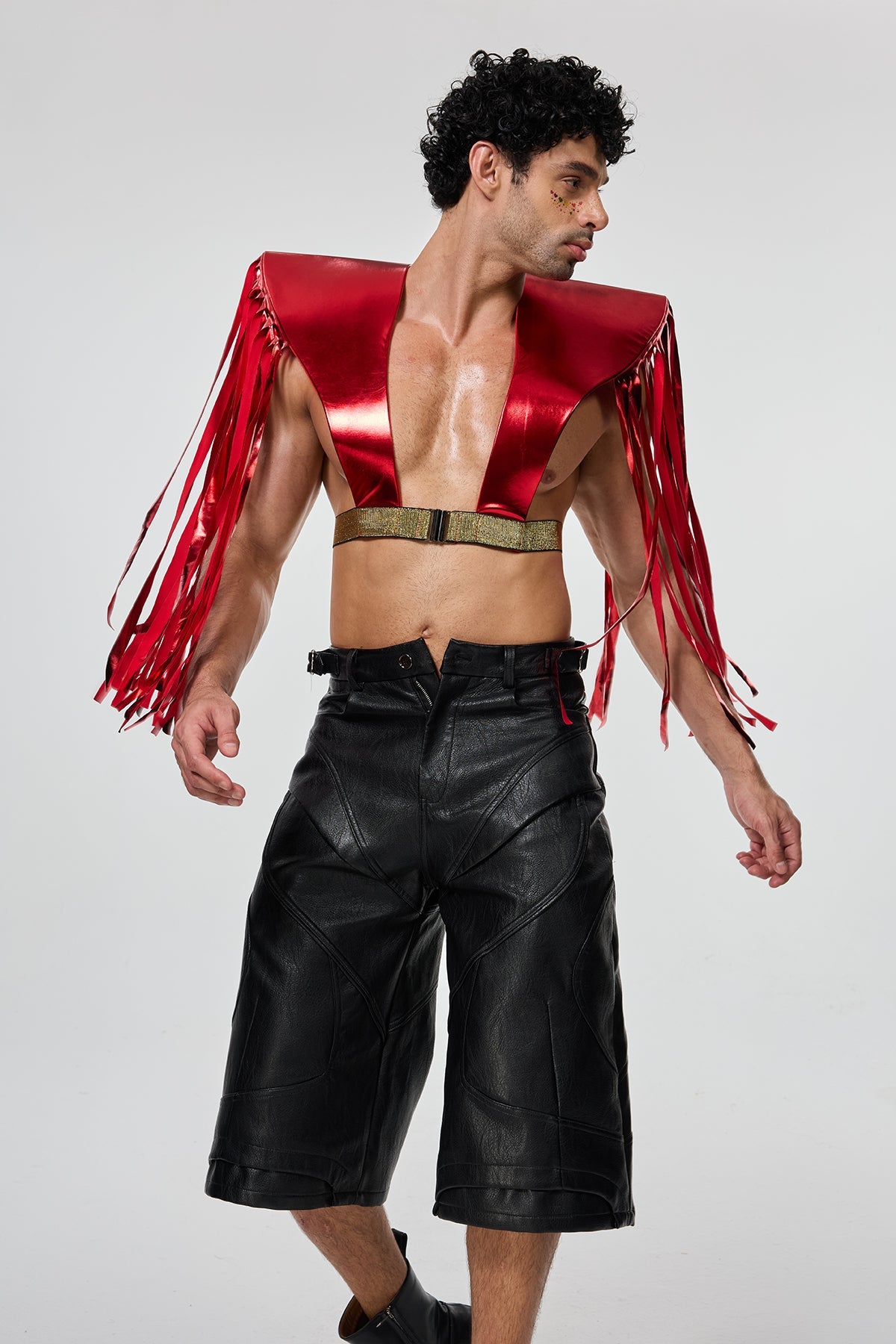 Elevated Hem Fringe Armor Top Red