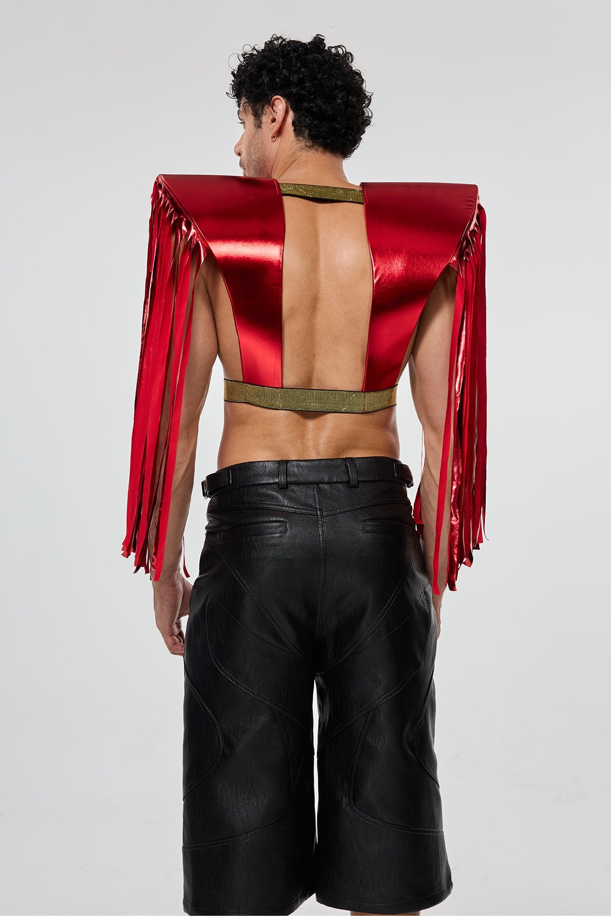Elevated Hem Fringe Armor Top Red