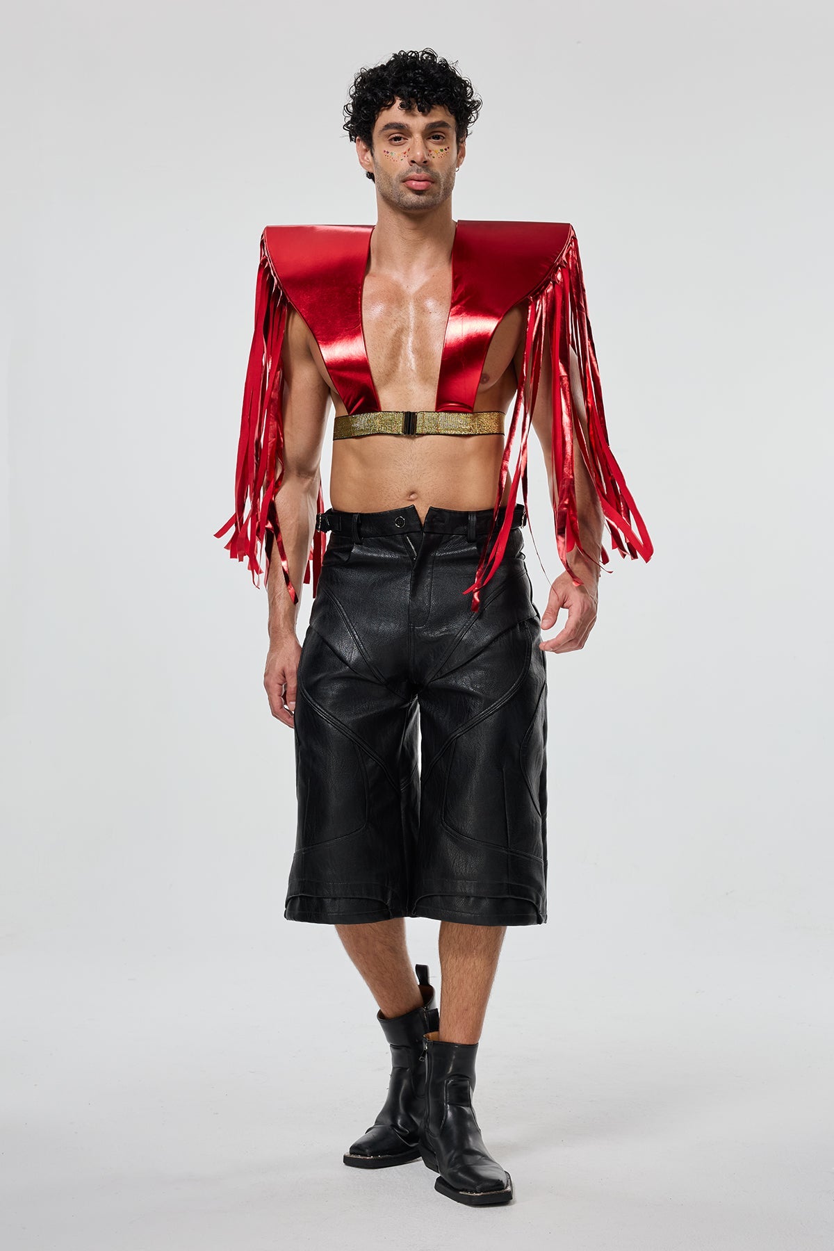 Elevated Hem Fringe Armor Top Red