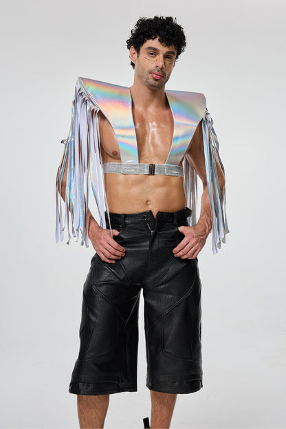 Elevated Hem Fringe Armor Top Silver