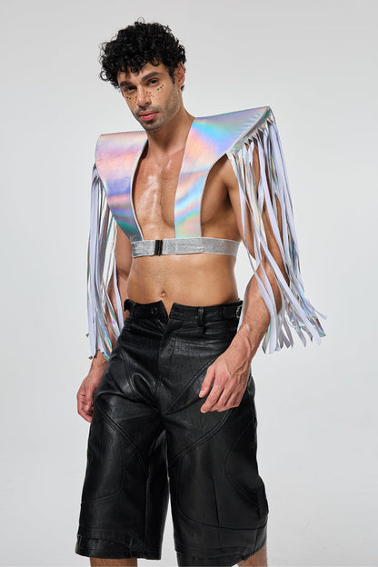Elevated Hem Fringe Armor Top Silver