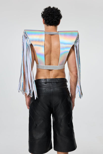 Elevated Hem Fringe Armor Top Silver
