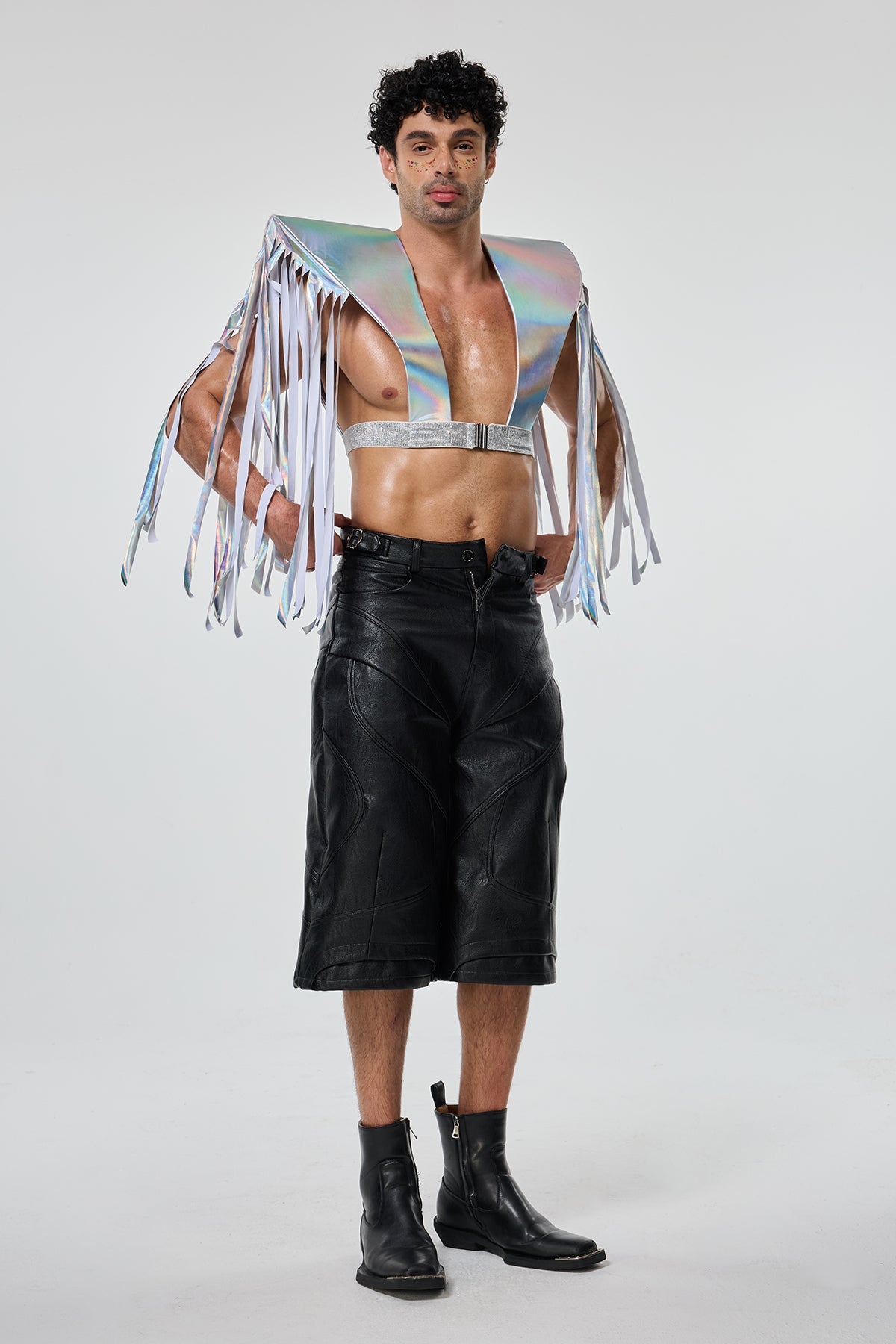 Elevated Hem Fringe Armor Top Silver