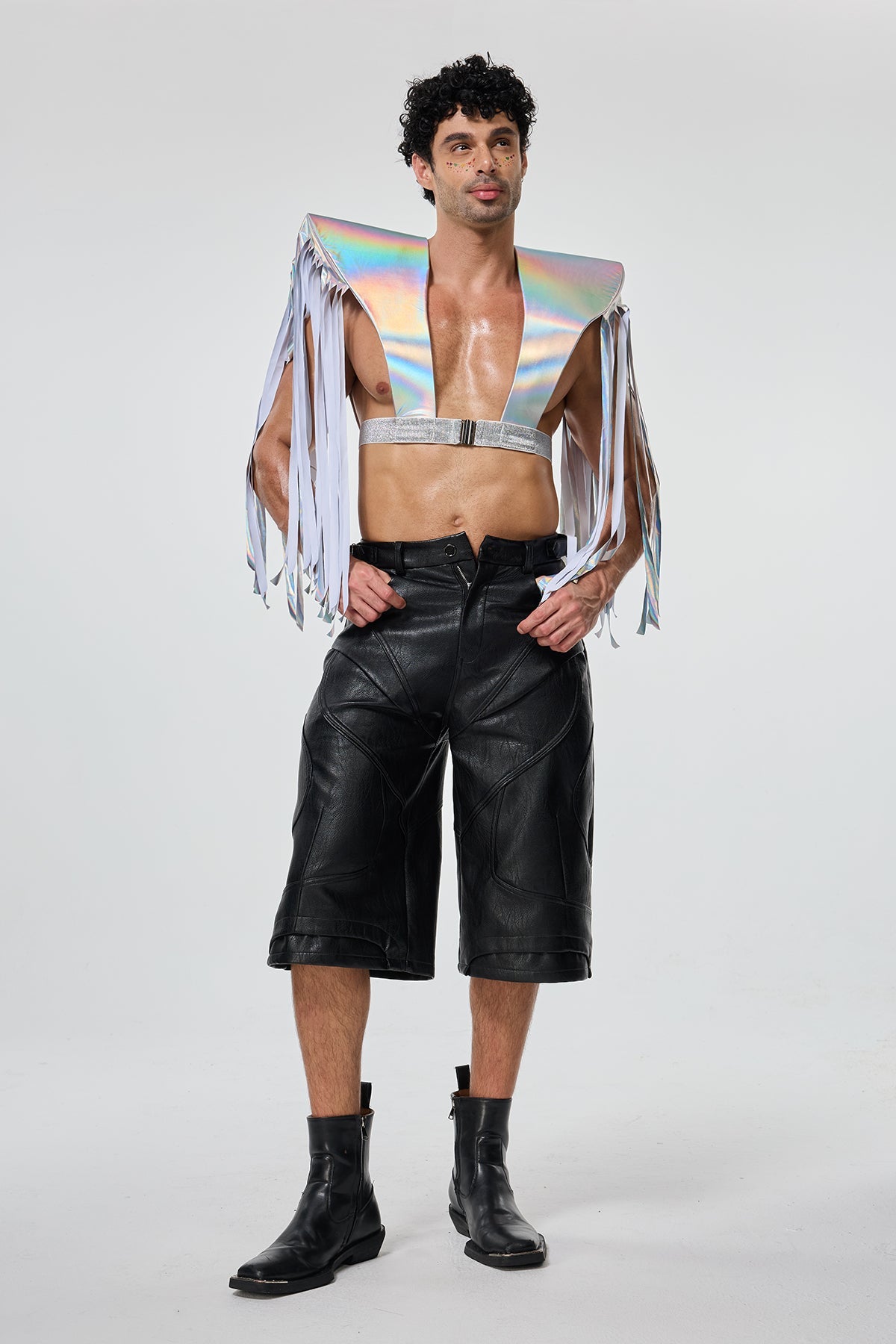 Elevated Hem Fringe Armor Top Silver