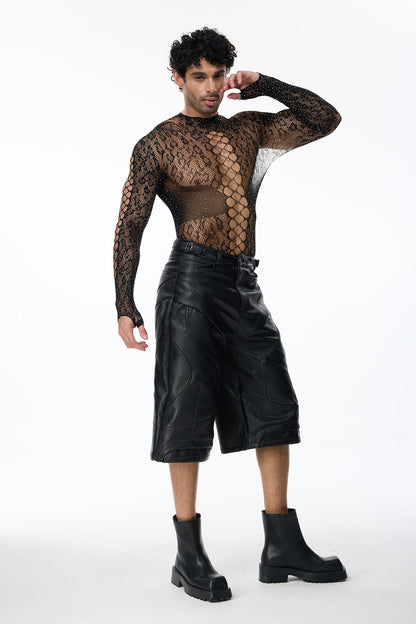 Exact Outline Rhinestone Mesh Cutout Bodysuit Black