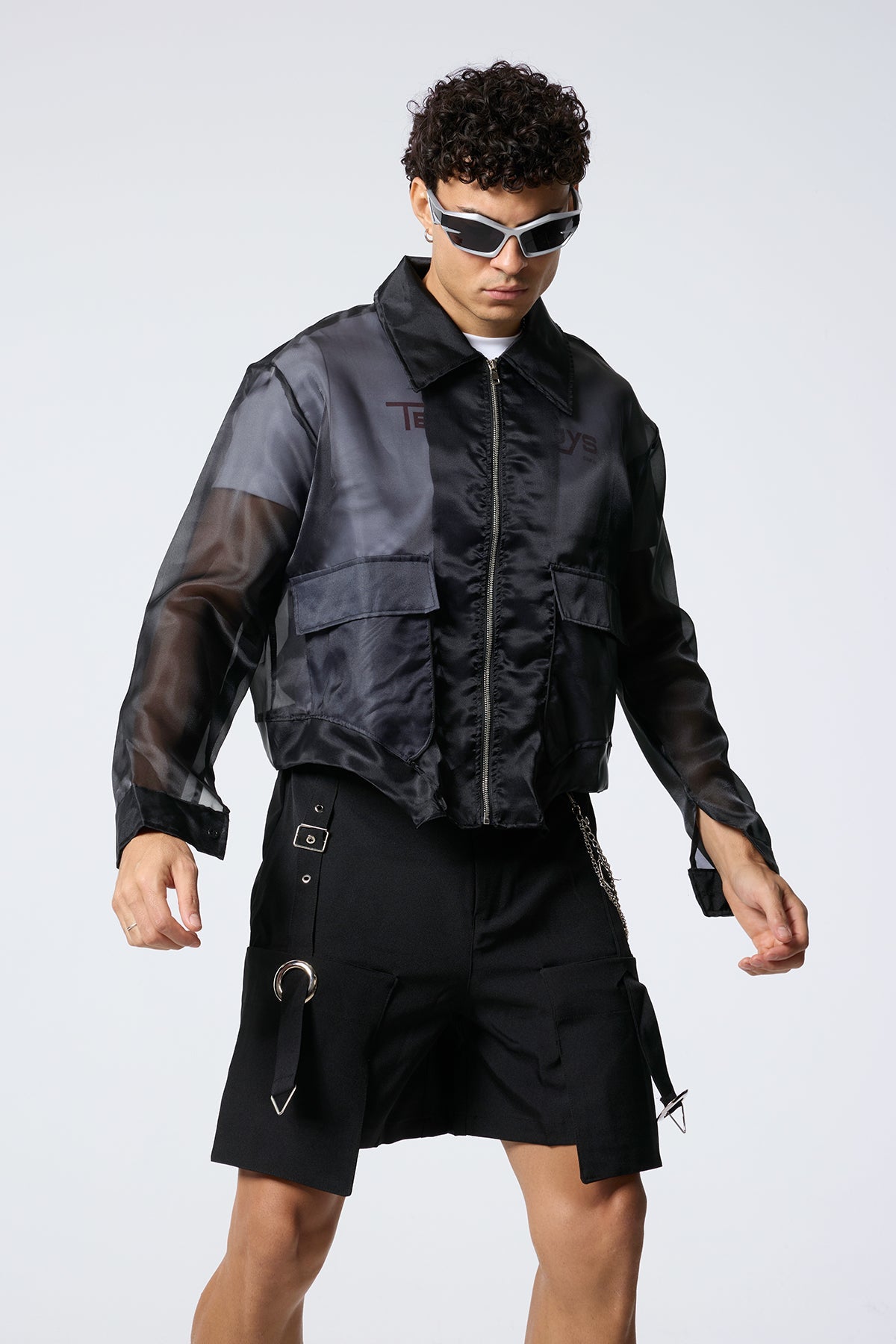Fabric Clash Mesh Jacket Black