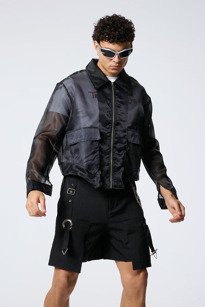 Fabric Clash Mesh Jacket Black