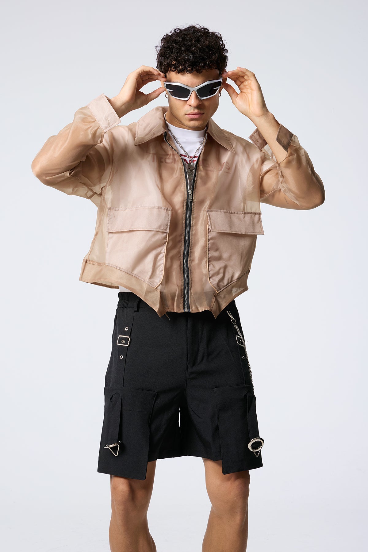 Fabric Clash Mesh Jacket Khaki