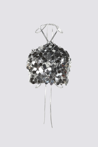 Facet Control Sequin Halter Neck Crop Top
