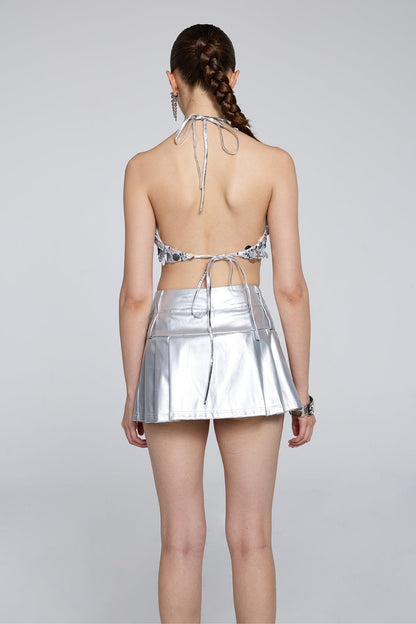 Facet Control Sequin Halter Neck Crop Top