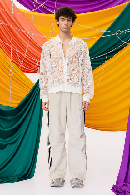 Fade Contour Lace Zipper Jacket White