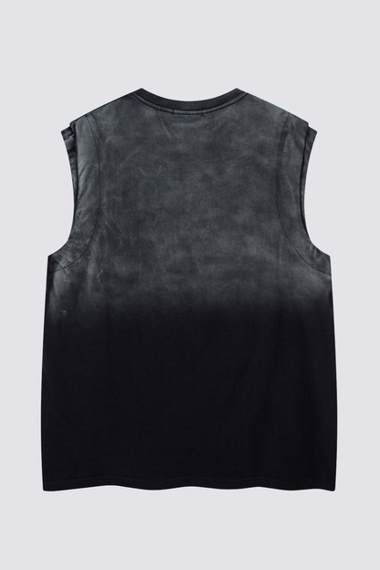 Faint Fold Letter Embroidery Sleeveless Top Black