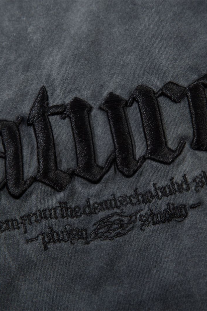 Faint Fold Letter Embroidery Sleeveless Top Black