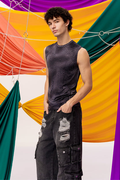 Faint Line Snake Scale Print Sleeveless Top