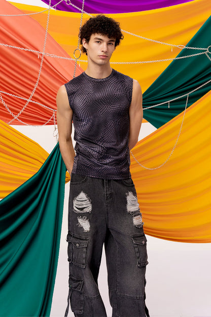 Faint Line Snake Scale Print Sleeveless Top