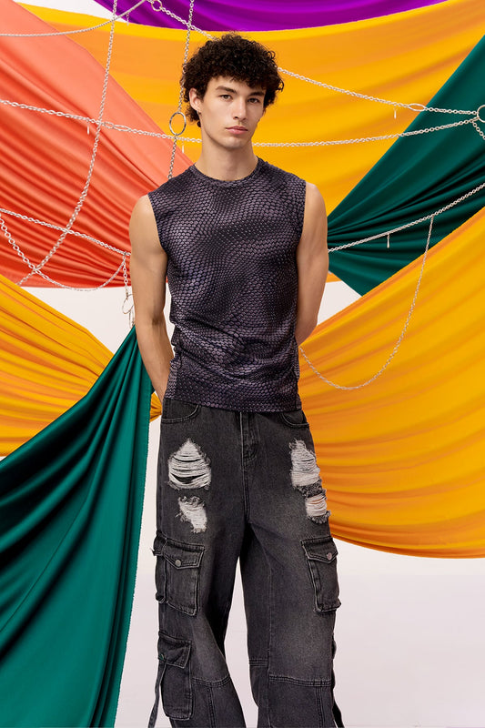 Faint Line Snake Scale Print Sleeveless Top