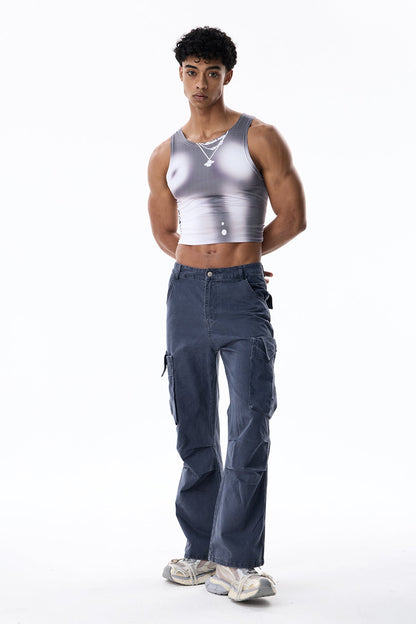 Faint Pattern Crop Sleeveless Top Black