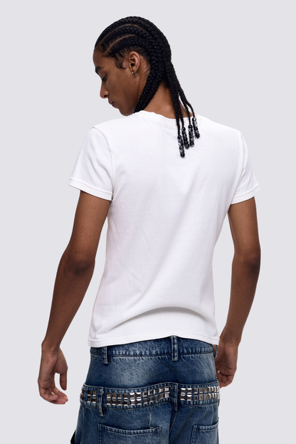 Faint Tone Print Button T-Shirt
