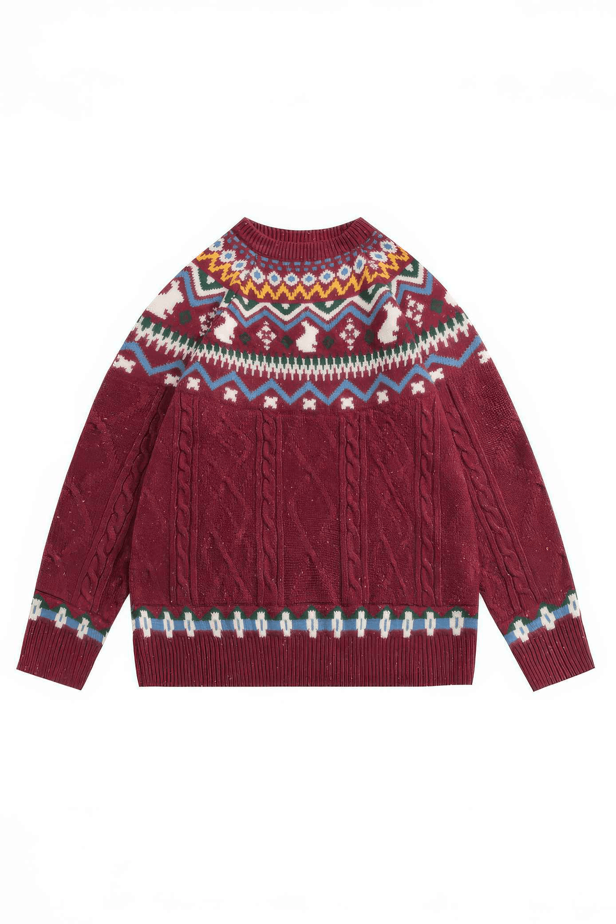 Fair Isle Red Holiday Knit Sweater - Cozy Oversized Pullover for Festive Vibes
