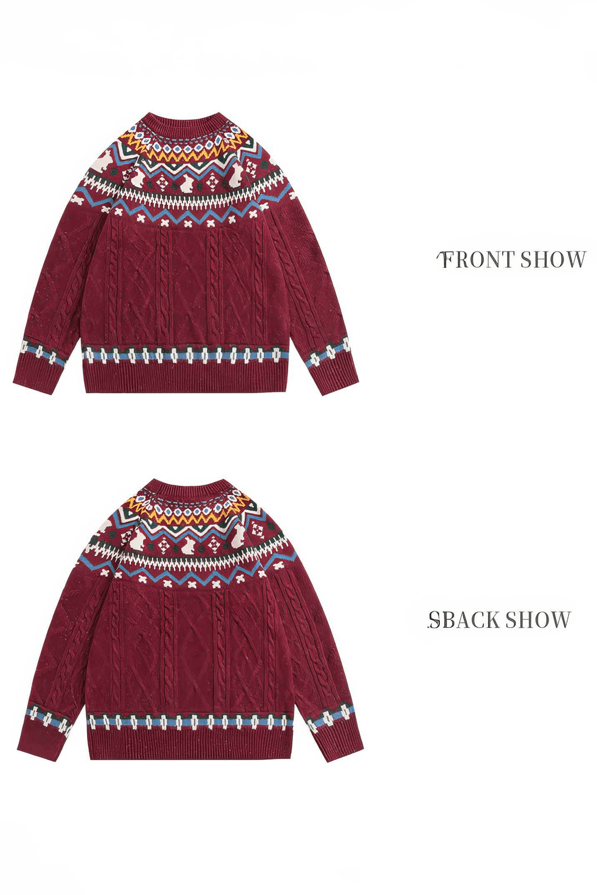 Fair Isle Red Holiday Knit Sweater - Cozy Oversized Pullover for Festive Vibes