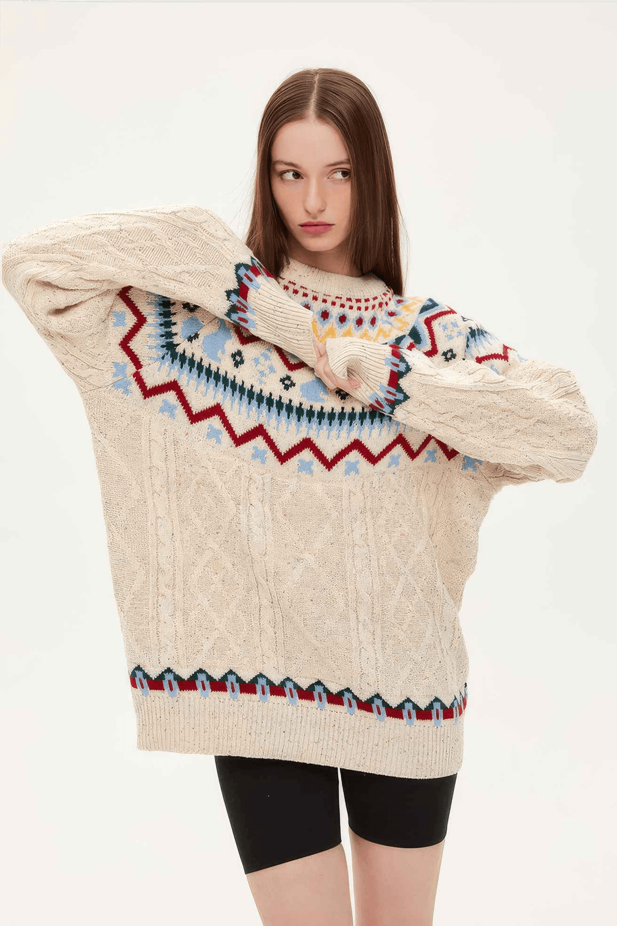 Fair Isle Red Holiday Knit Sweater - Cozy Oversized Pullover for Festive Vibes