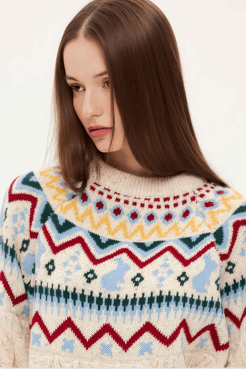 Fair Isle Red Holiday Knit Sweater - Cozy Oversized Pullover for Festive Vibes