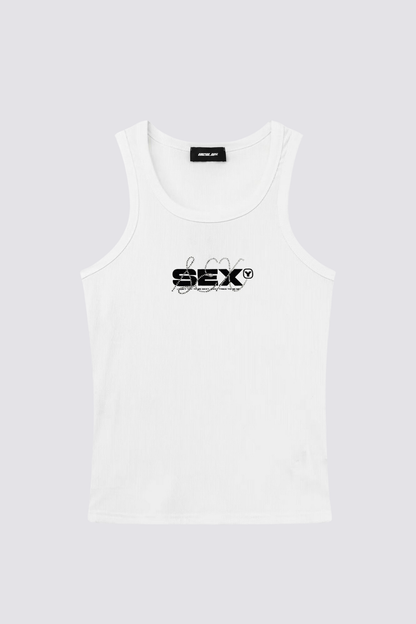 Femme Current Rhinestone Print Tank Top White
