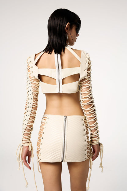 Fierce Wrap Leather Lace Up Pant Set