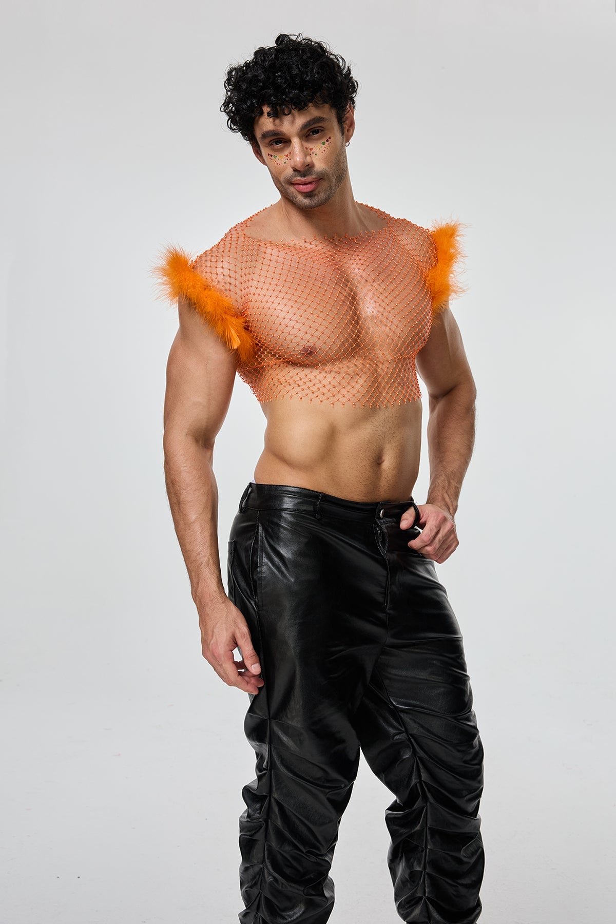 Flash Rise Cutout Feather Crop Top Orange