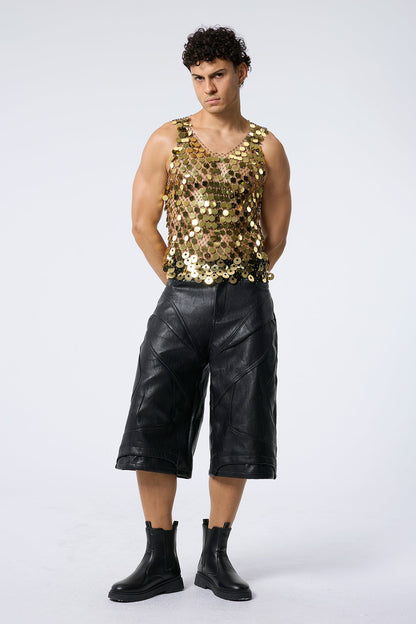 Flash Shine Sequin Rhinestone Mesh Top Gold