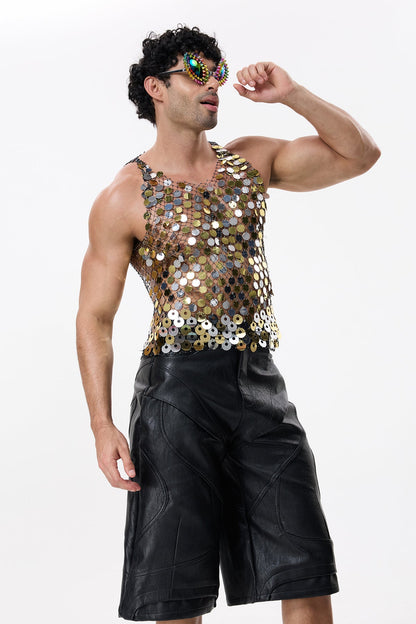 Flash Shine Sequin Rhinestone Mesh Top Multi