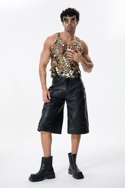 Flash Shine Sequin Rhinestone Mesh Top Multi