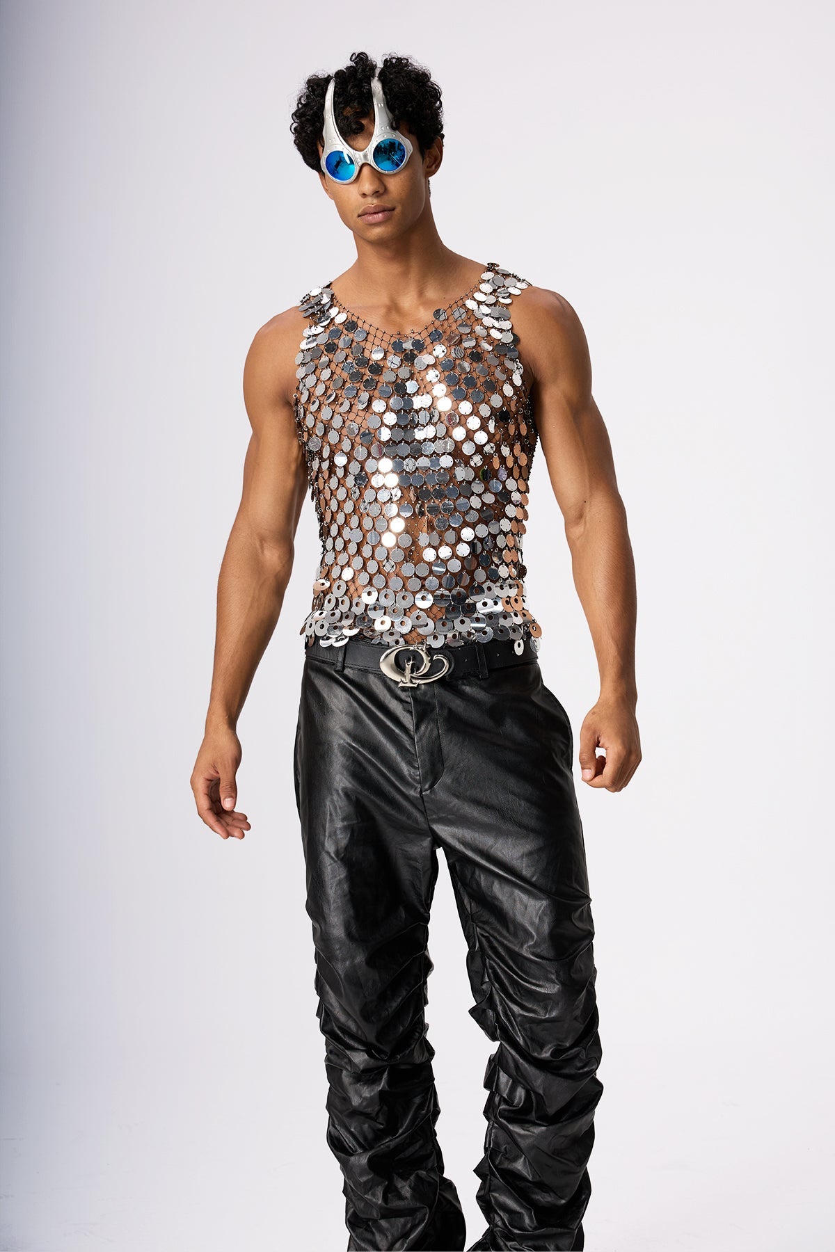 Flash Shine Sequin Rhinestone Mesh Top Silver