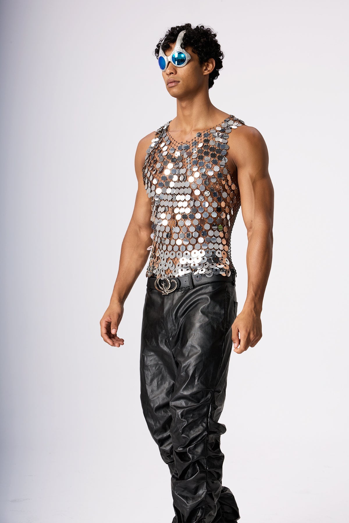 Flash Shine Sequin Rhinestone Mesh Top Silver