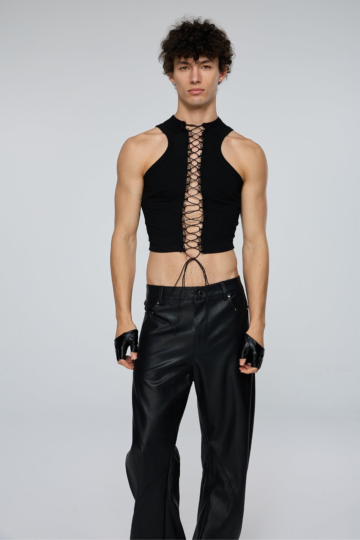 Flat Obscurity Cutout Lace Up Crop Top