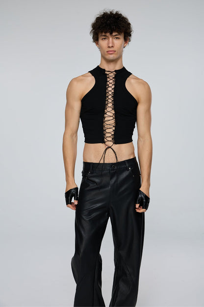 Flat Obscurity Cutout Lace Up Crop Top