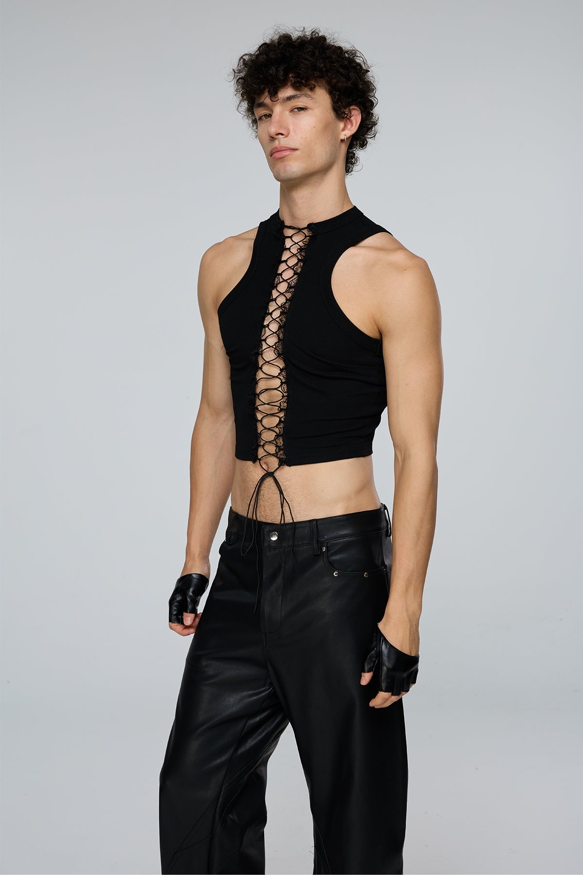 Flat Obscurity Cutout Lace Up Crop Top