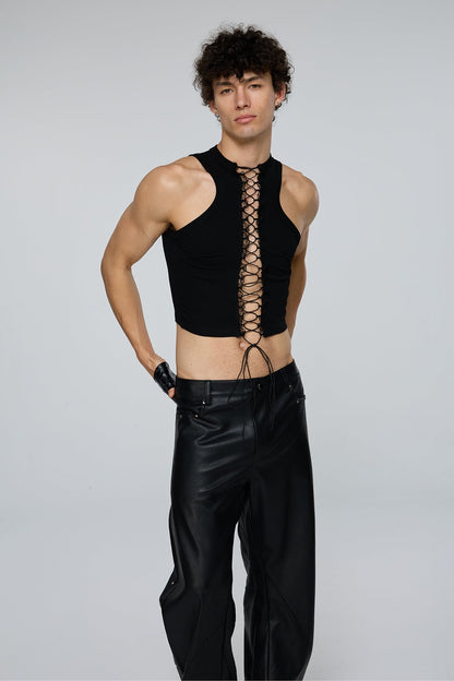 Flat Obscurity Cutout Lace Up Crop Top