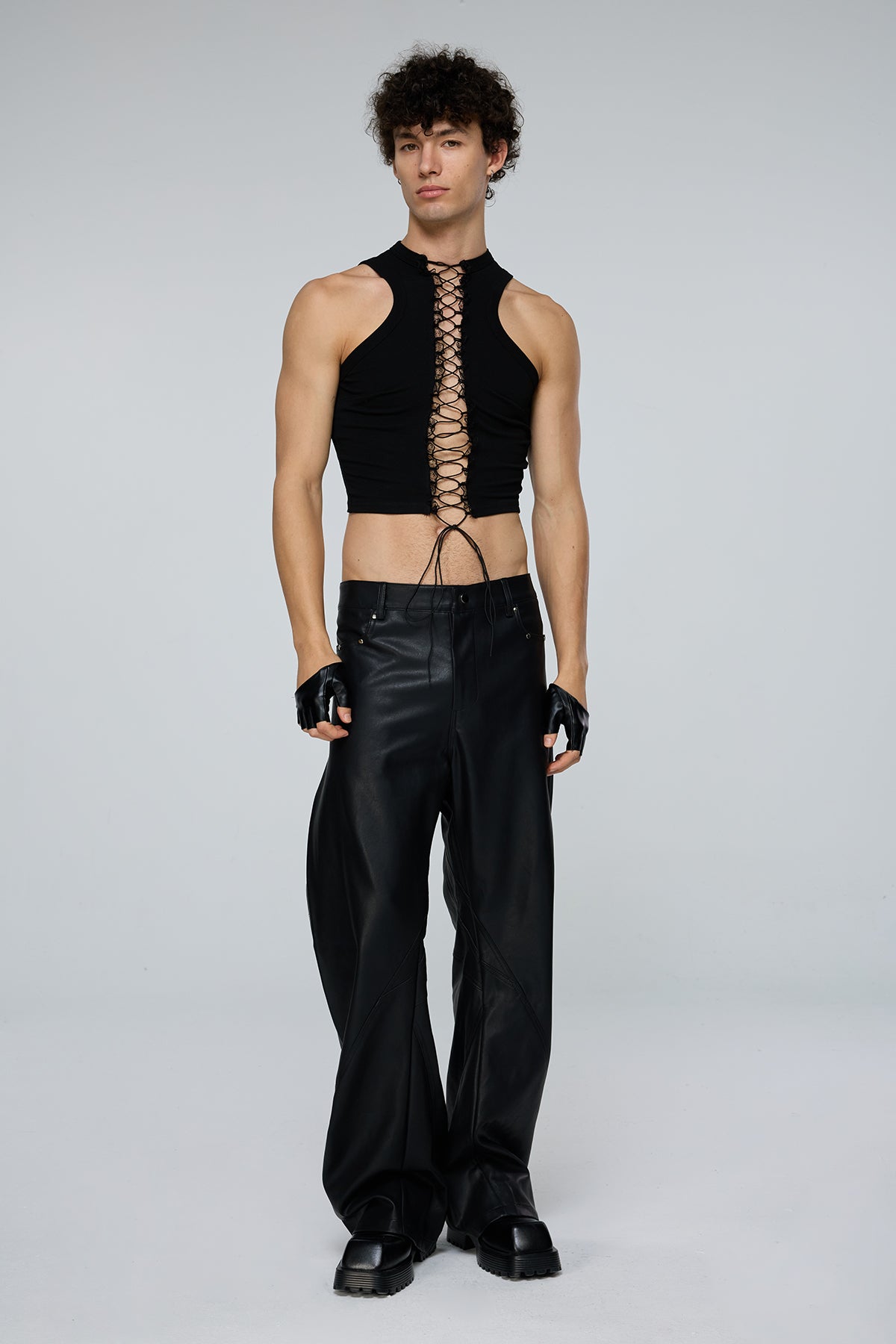 Flat Obscurity Cutout Lace Up Crop Top
