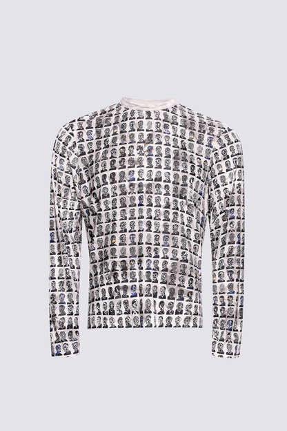 Flat Symbol Long Sleeve Print Top White
