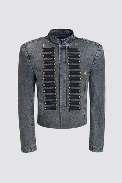 Flex Stain Ripped Denim Jacket Blue