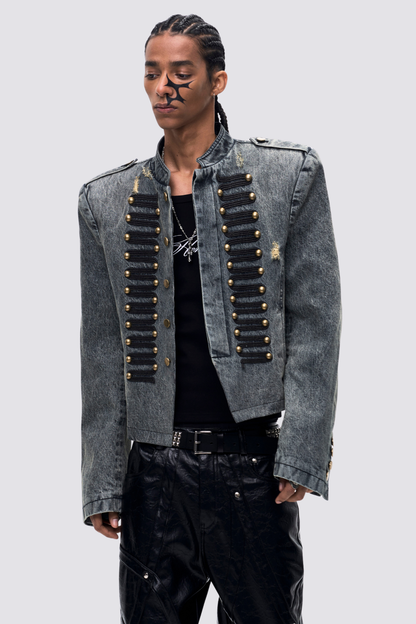 Flex Stain Ripped Denim Jacket Blue