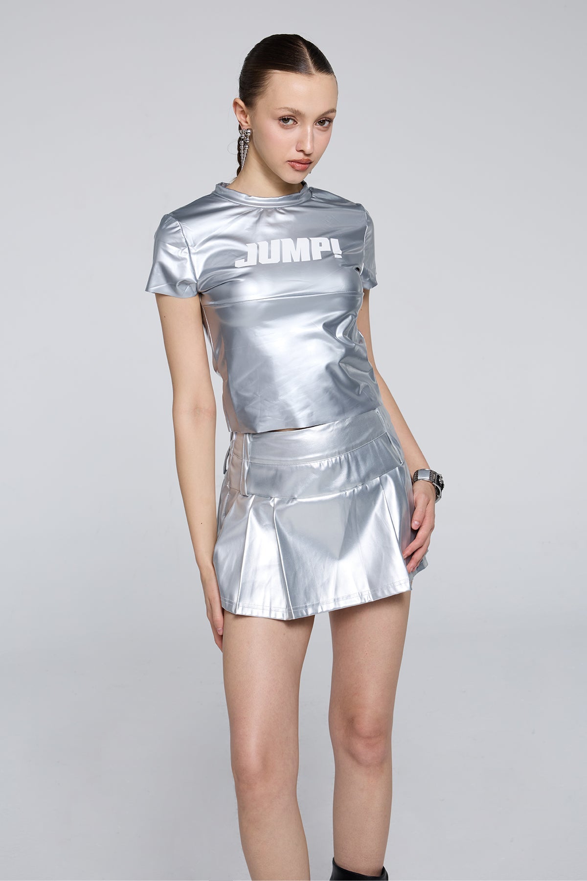 Flex Strap Leather Crop Top Silver
