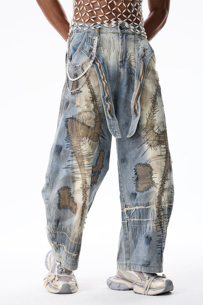 Flow Pulse Embroidered Wide Leg Jeans