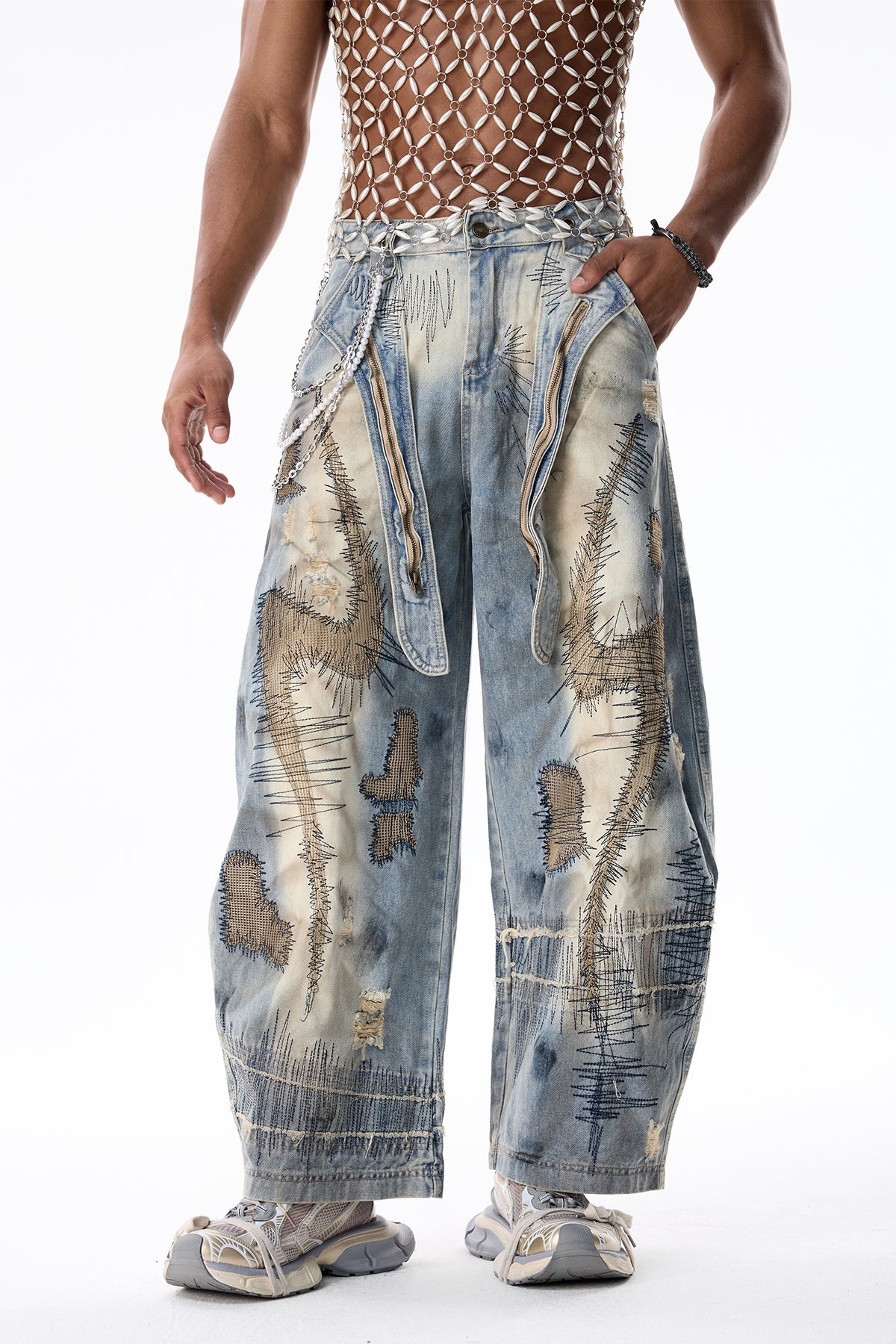 Flow Pulse Embroidered Wide Leg Jeans