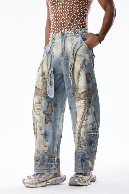 Flow Pulse Embroidered Wide Leg Jeans