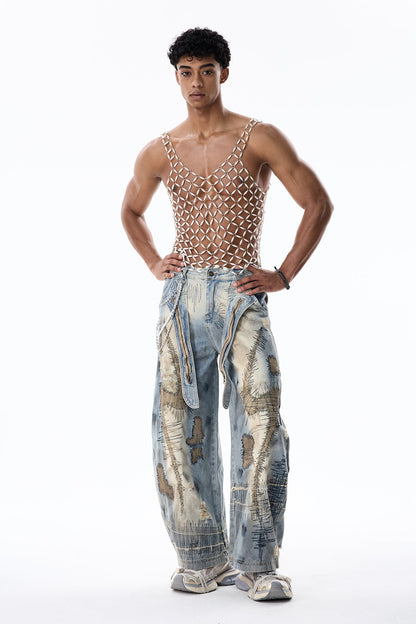 Flow Pulse Embroidered Wide Leg Jeans