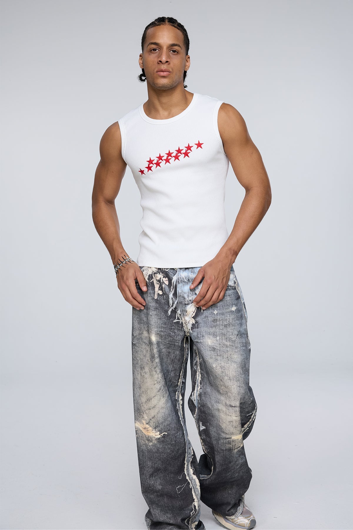 Fluid Flame Star Embroidered Tank Top