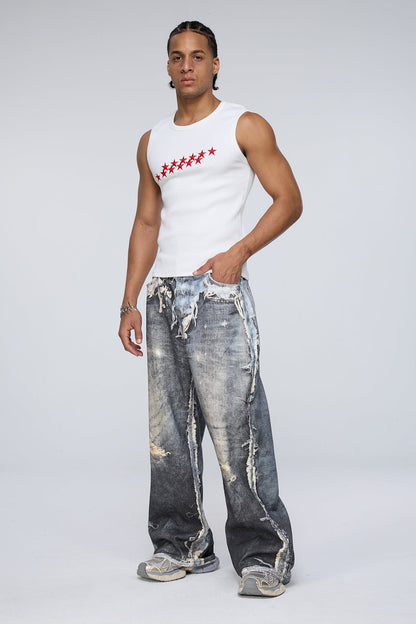 Fluid Flame Star Embroidered Tank Top