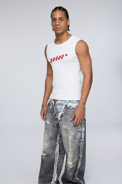 Fluid Flame Star Embroidered Tank Top